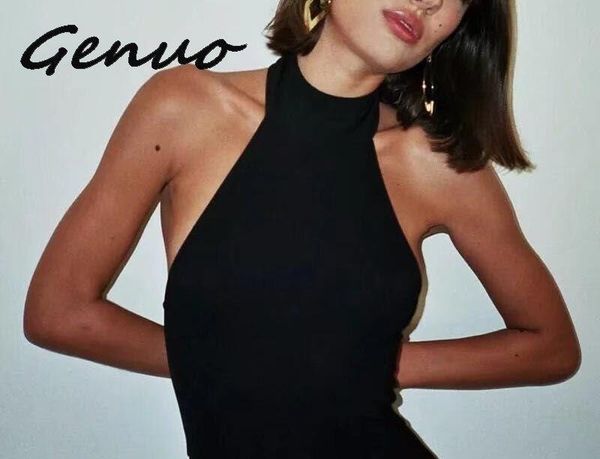 

women's jumpsuits & rompers genuo 2021 summer bodysuit street shoot hanging neck narrow shoulder stretch thread tight skinny one-piece, Black;white