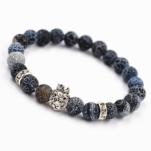 

classic charm natural stone buddha bead metal lion men bracelet, Black