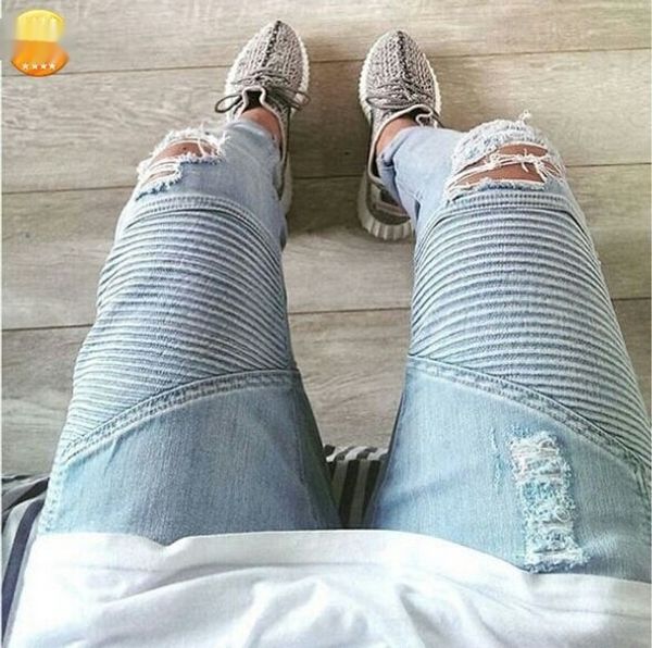 

k1fcm british high-end street and jeansjeans motorcycle jeansbiker three-dimensional fit slim cut motorcycle small foot elastic jeans bgmcy, Blue
