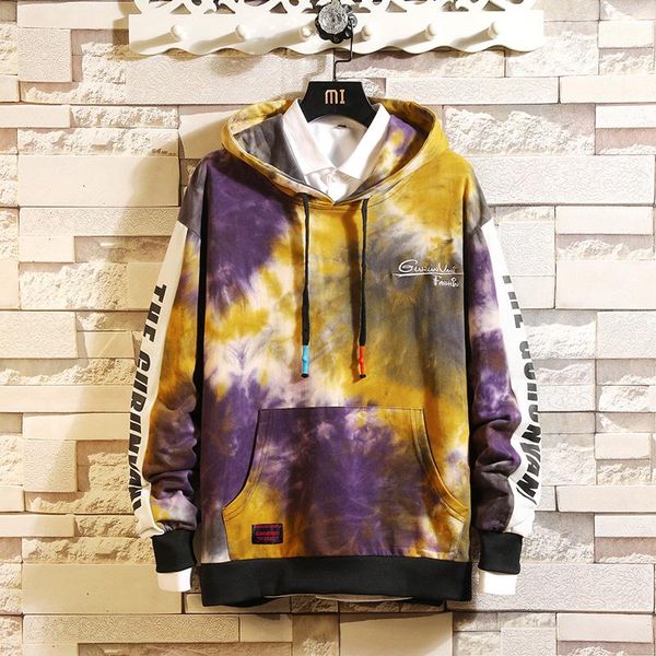 

men tie dye harajuku hoodies oversized pullover mens japanese streetwear hoodie male korean fashions sweatshirts, Black