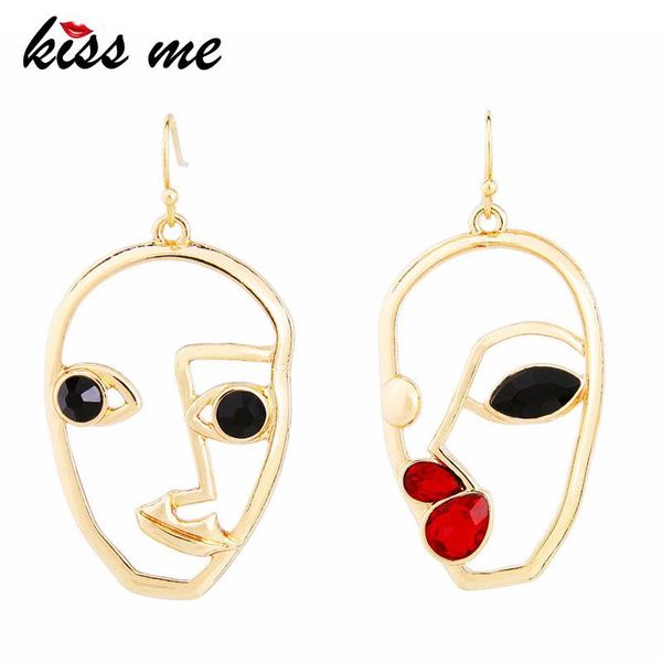 

KISS ME Gold Color Metal Alloy Glass Face Drop Earrings Trendy Fashion Big Earrings for Women 2021 New Statement Jewelry, Silver