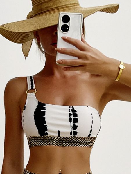 

brush print ring linked bikini h6uo#, White;black