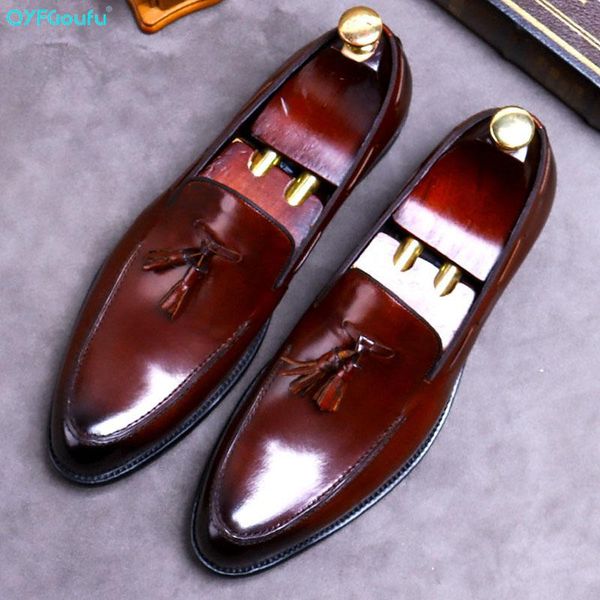 

qyfcioufu black wine red cow leather men oxford casual shoes man flats wedding men's dress shoes tassels casual formal