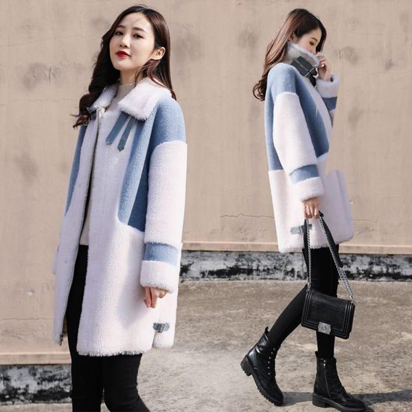 

2020 winter women fur all-in-one motorcycle clothing granular sheep shearing mid-length stitching lamb wool coat lady coat l102, Black