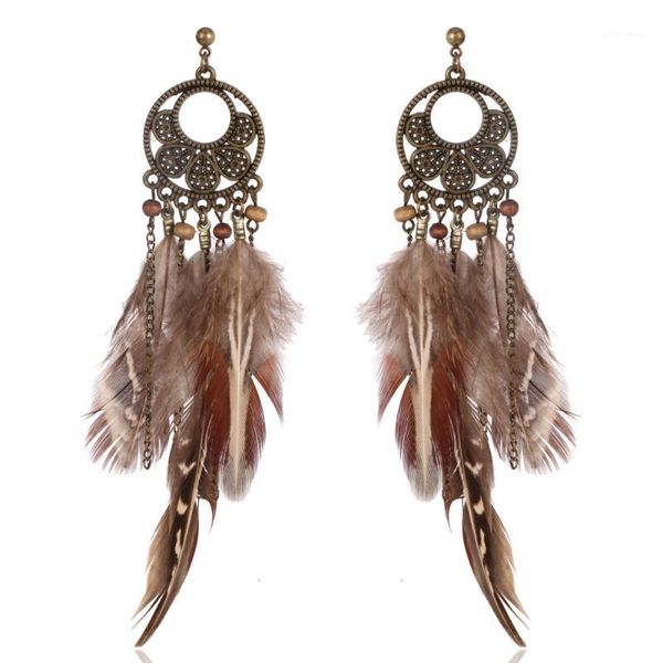 

dangle & chandelier 4 design long feather boho ethnic hanging earrings vintage tassel fur pompons gypsy pending earring for women ladies jew, Silver