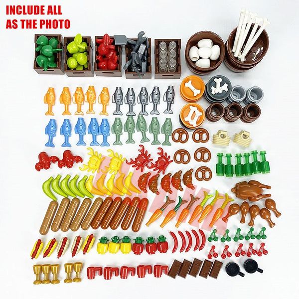 

full set diy building blocks food bread fish fruit roast chicken toys moc parts city accessories bricks compatible all brands yxluhh