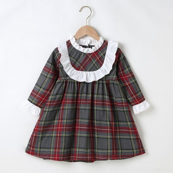 

on3ob dresslace детская осень девочек сплайсинга белый кружевной воротник красный зеленый флажок талии длинные платья 2020 dresssleeve верси, Black;gray