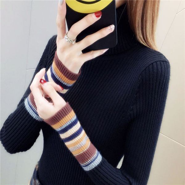 

elastic sweaters long-sleeve female pullovers turtleneck winter autumn women clothes jumper streetwear knitted black red s lj201126, White;black