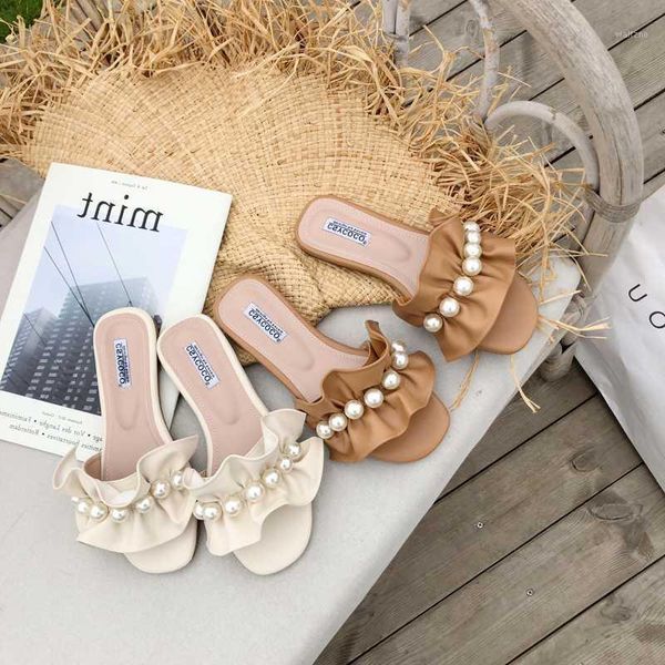 

summer designers women slippers outside string bead open toe casual sandals woman shoes fashion beach slides flat1, Black