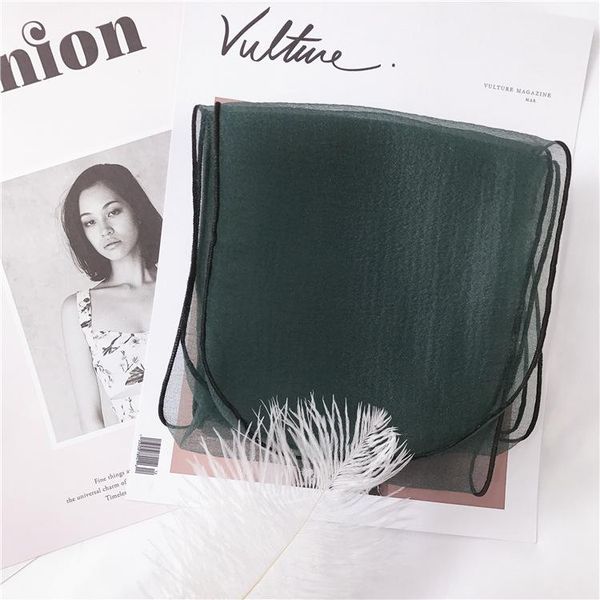 

translucent light scarf female spring new chiffon solid color small scarf black covered small long scarf hair band wmtpbp bdesybag, Blue;gray