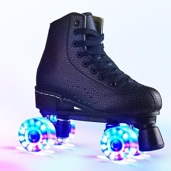 Patins de patins em linha de patins adultos de couro artificial duplo dois tênis de patinação Patines com PU 4 rodas sp61