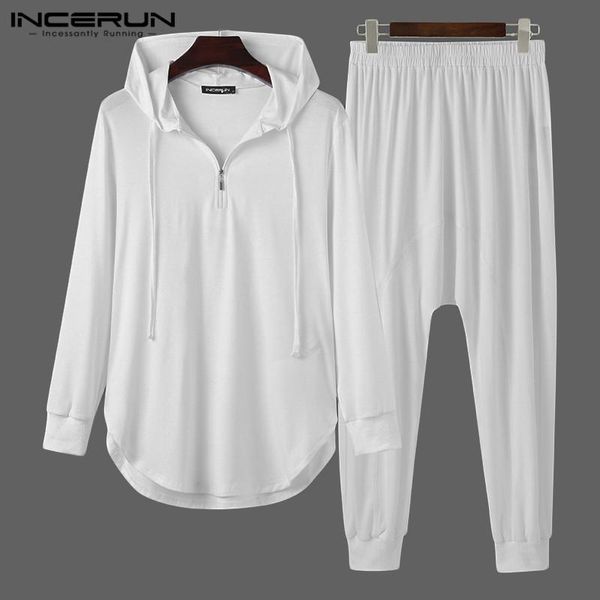 

mens sets leisure outdoor sports suits man long sleeve hooded elastic pants 2 pieces fashion solid zipper sets 5xl incerun, Gray