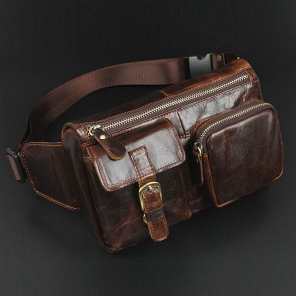 

waist bags men fanny pack wallet bag oil wax genuine leather cowhide vintage messenger shoulder sling chest hip bum belt pouch