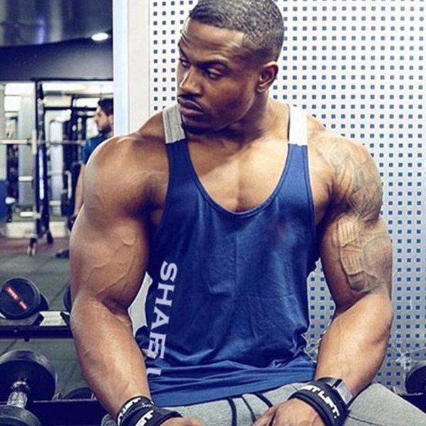 

bodybuilding fitness breathable tank male sleeveless muscle vest tee casual men shirts fitness undershirt, Black;blue