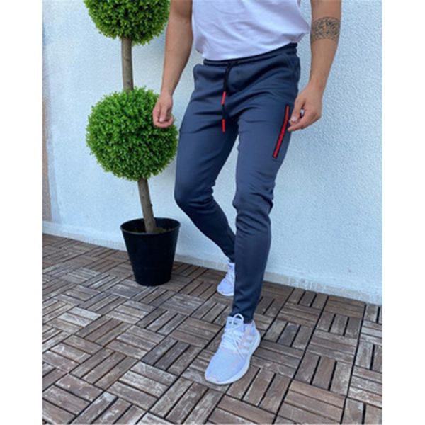 

mens solid color skinny pants fashion trend elasticity hip hop drawstring jogging pants spring male new fitness casual sports slim trousers, Black