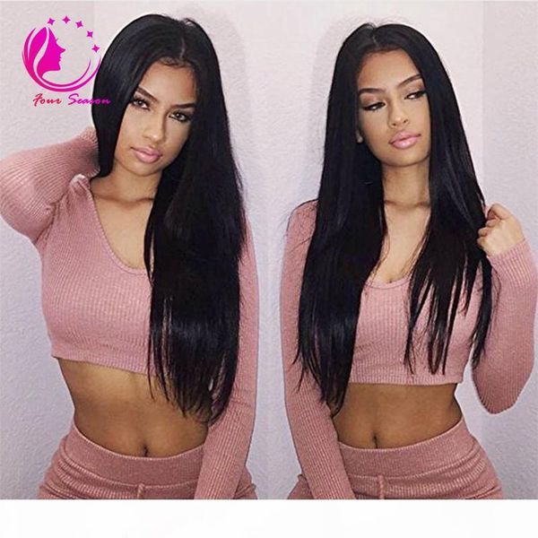 

peruvian silky straight virgin human lace front wig with bady hair natural color remy human hair lace wig for black women, Black;brown