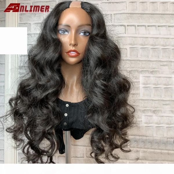 

180% density u part wigs body wave middle part 1*4'' u part human hair wigs for women brazilian remy hair natural color anlimer, Black
