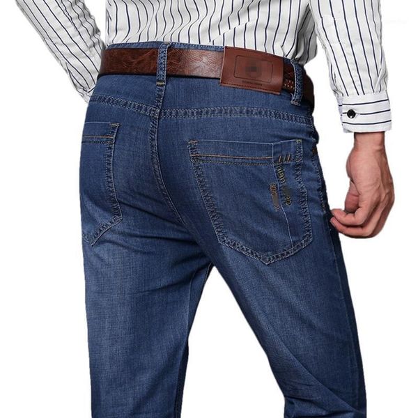 

men fashion casual straight denim trousers all seasons washed soft jeans1, Blue