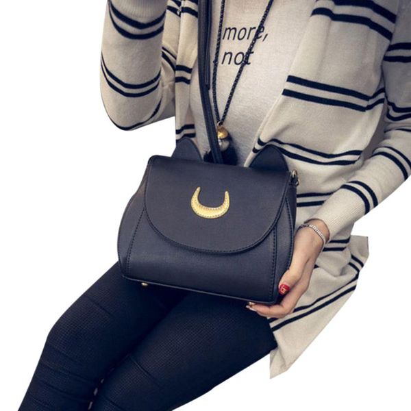 

summer sailor moon ladies handbag black cat shape chain shoulder bag pu leather women messenger crossbody small bag #t3g