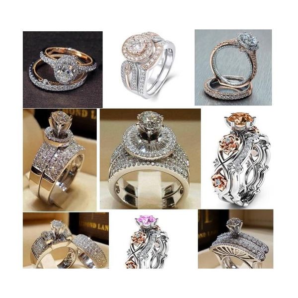 

new wedding couple rings 3a rhinestone fashion silver rose gold rings mixed different styles fashion european american jewelry 5jgzp, Slivery;golden