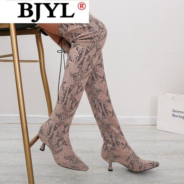 

long boots women leopard grain serpentine high heel boots pointed toe club thigh high over-the-knee women shoes, Black