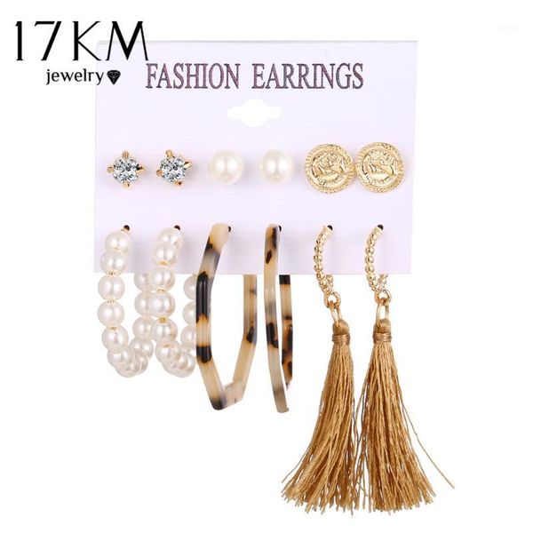 

17km new tassel earrings for women vintage pearl earrings set 2019 long geometric earring female fashion acrylic jewelry1, Golden;silver