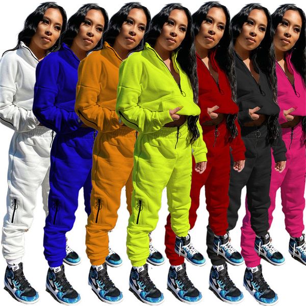 

women fleece tracksuit hoodies 2 piece set long sleeve pullovers+leggings fall winter clothing jogger suit zipper plus size outfits 4087, White