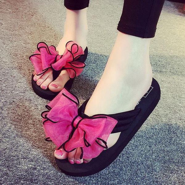 

low slippers women summer rubber flip flops flower slides female shoes butterfly-knot hawaiian 2021 flat beach pu basic, Black