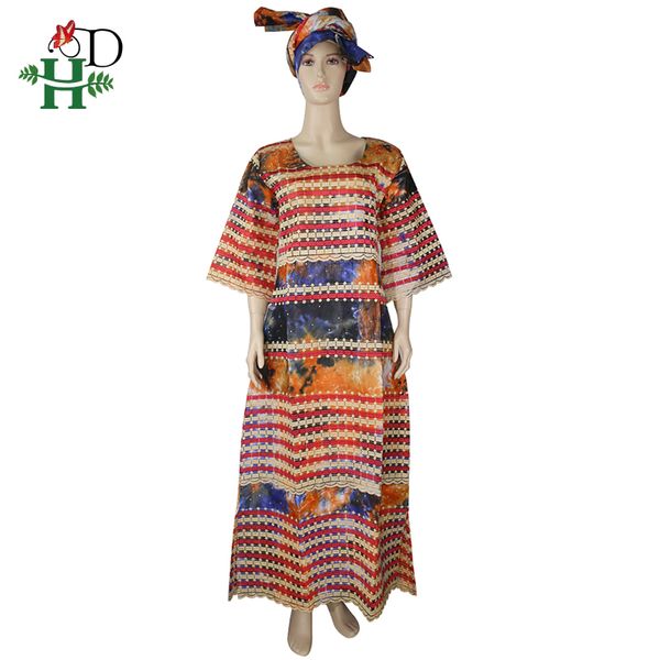 

h&d african print dashiki dresses embroidery long dress african clothes traditional maxi dresses south africa lady dress headtie, Red