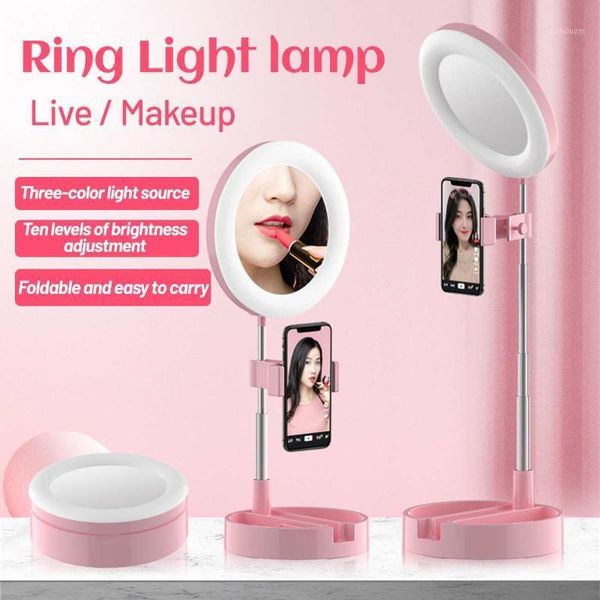 

ring lamp light tripod with makeup mirror led selfie fill light phone stand for youtube for tik tok video live broadcast p1