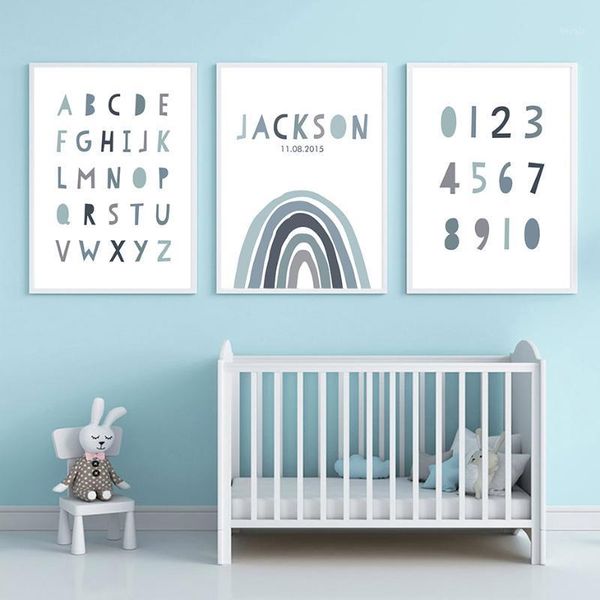 

paintings personalized baby name birth date rainbow nursery wall art canvas painting poster print pictures gift for room home decor1
