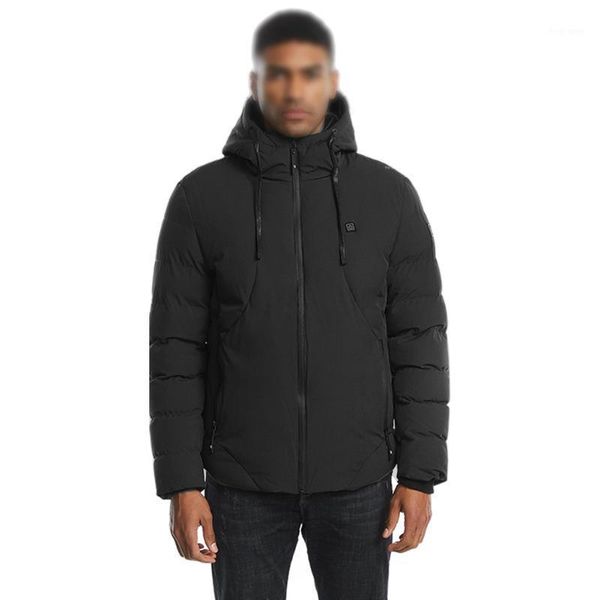 

men hooded waterproof usb powered wadded jacket heating soft washable skiing outdoor warm zipper winter long sleeve1, Black