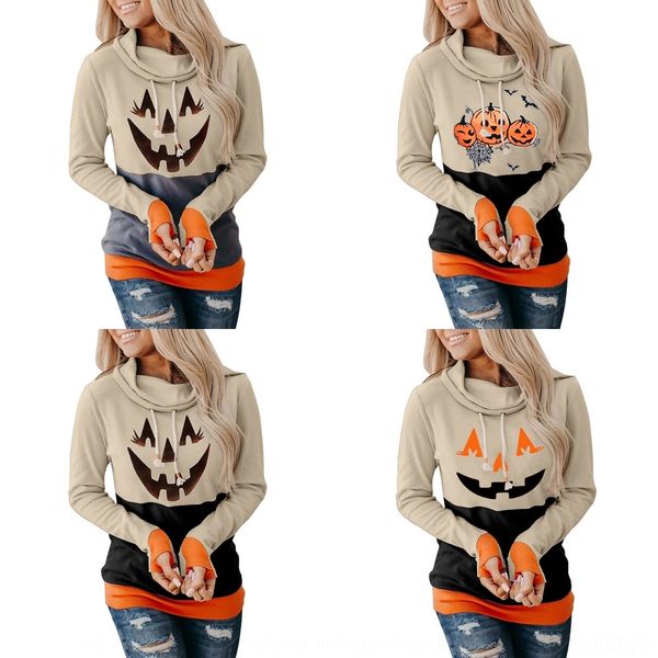 

sctwr pullover ying long sleeve female halloween cartoon pattern high contrast collar pulloversweater shi pullover women's sweater 2531, Black