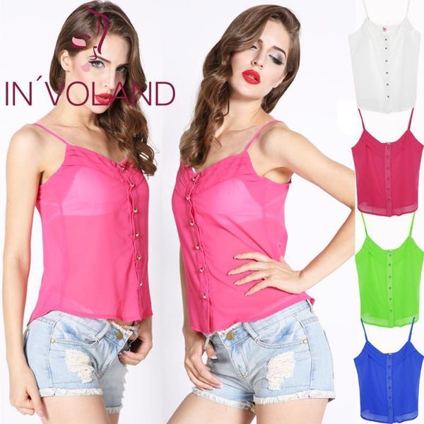 

women's camis tank short style candy color summer chiffon strap vest 1, White