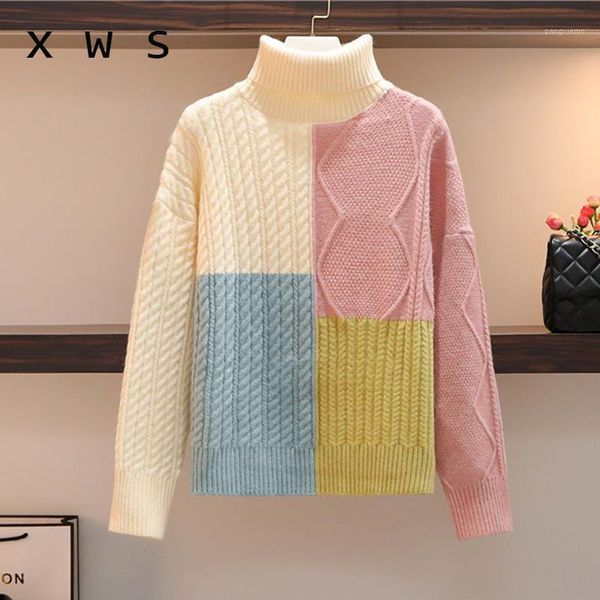 

autumn winter turtleneck oversized sweater 2020 loose casual long sleeve patchwork kint jumper female pullover jersey mujer1, White;black