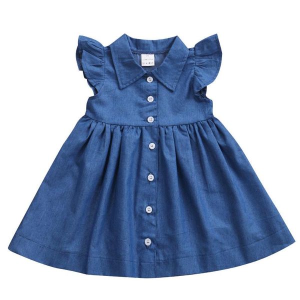 

girl's dresses cute toddler baby kids girls denim solid sleeve button princess summer sundress party dress clothes, Red;yellow