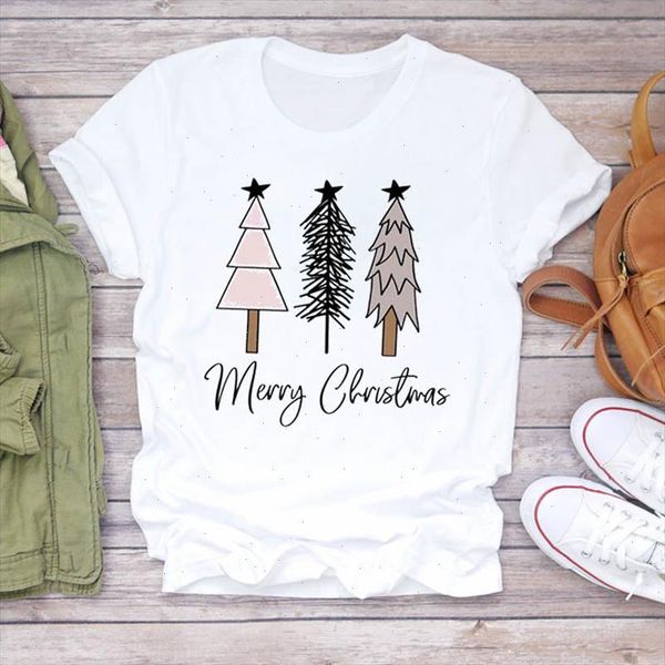 

women star tree lovely printing new year merry christmas print tshirts clothes graphic female t shirt ladies tee t shirt, White