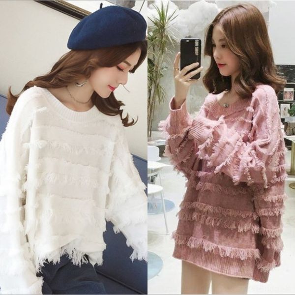 

9nbqp ленивый стиль кисточкой свитер новой осени и зимы 2020 онлайн celebrity пальто пуловеры женщин свободный свитер корейский стиль пальто, White;black