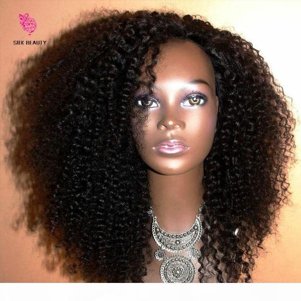 

8a grade peruvian virgin human afro kinky wig curly hair 130 density human hair front lace kinky afro curly wigs for black women, Black;brown