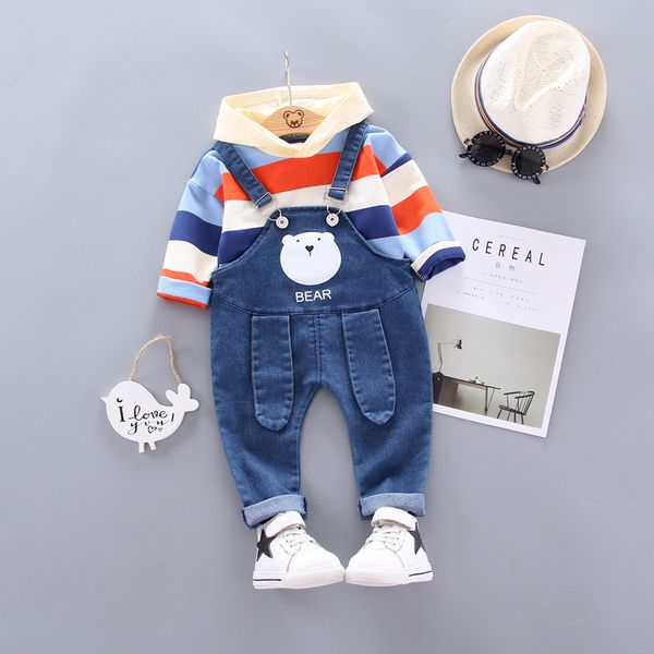 

autumn spring baby girl clothes cotton hooded sweatshirt suspender striped long sleeve hoodie tracksuit baby boy clothing set lj201223, White