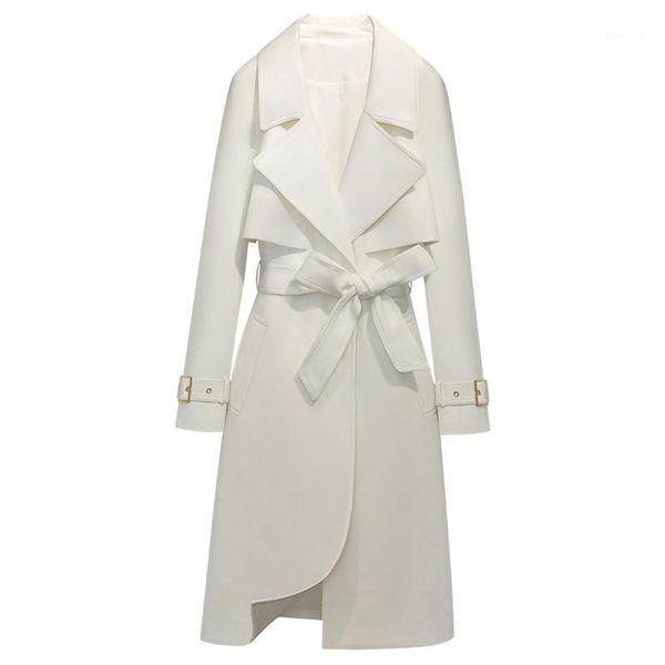 

2020 spring windbreaker autumn trench coat women adjustable waist slim solid black coat white long trench coats female outerwear1, Tan;black