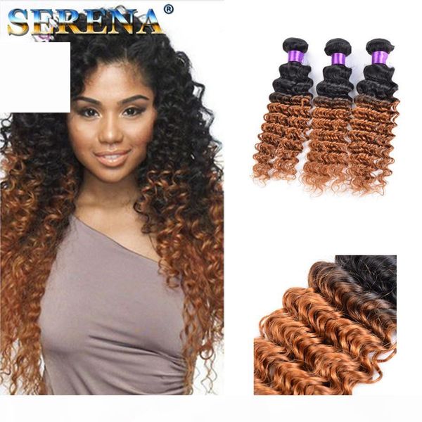 

thick and smooth malaysian kinky curly wave ombre hair extensions two tone colored #1b 30 10-30'' deep wave virgin remy human hair, Black