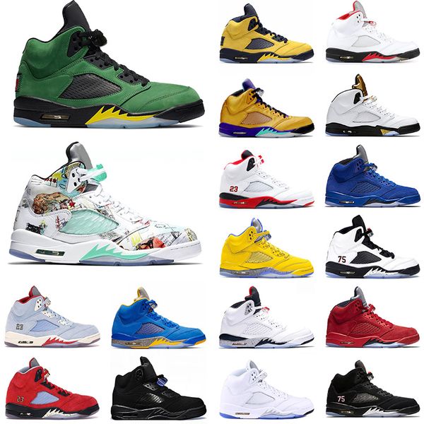 

new arrival original sneakers basketball shoes 5s for men women new fire red oregon ducks wings laney yellow satinjordanretro, White;red