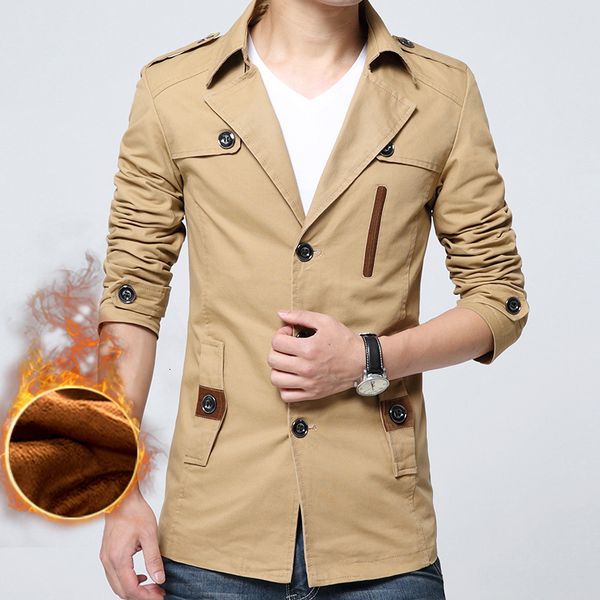 

men's windbreaker medium long coat lapel plush jaet cardigan winter new slim korean fashion brand, Tan;black