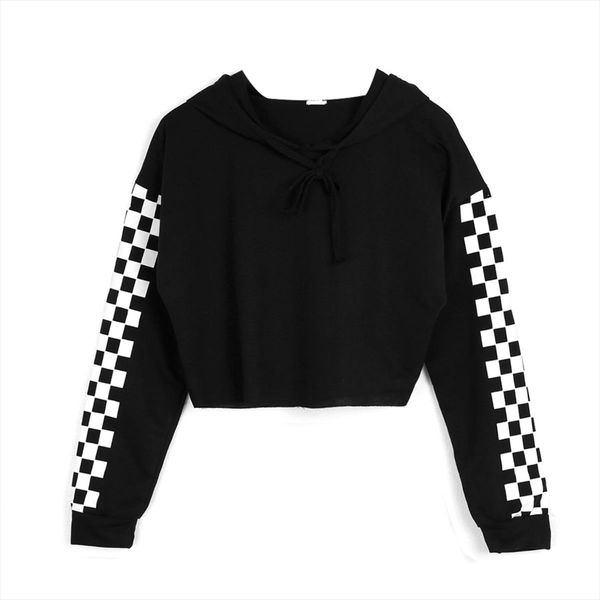 

arrival s xl women hoodie plaid short sweatshirt jumper sweatshirts crop coat pullover costumes drop shipping, Black