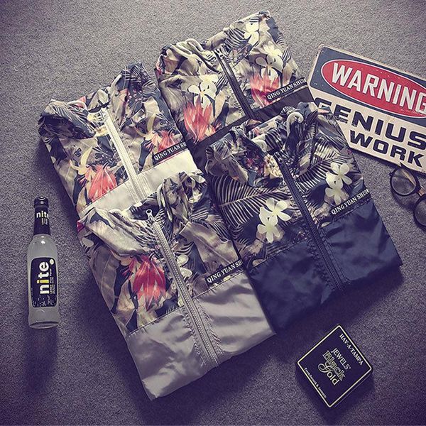 

arrivals fashion mens lightweight hooded jacket coat lined zip hoody stylish new fashion men floral coats, Black;brown