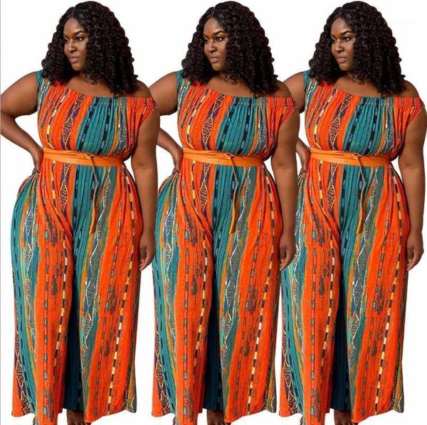 

slash neck women jumpsuits big size female sleeveless striped drawstring waist wide pants rompers for streetwear party1, Black;white