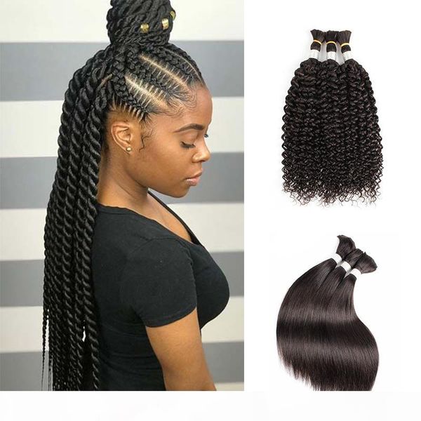 

kisshair natural color hair bulks straight jerry curly indian human hair no weft curly hair bulk for braiding, Black