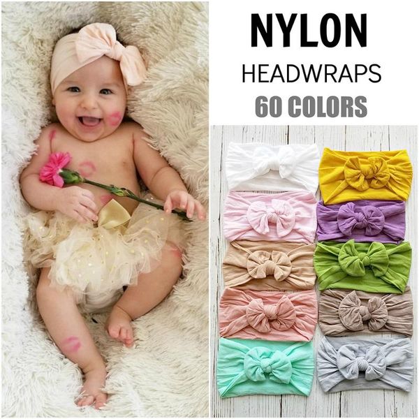 

baby bowknot headband knitted nylon children girls elastic hair bands turban headwrap girl headbands summer bandeau, Slivery;white