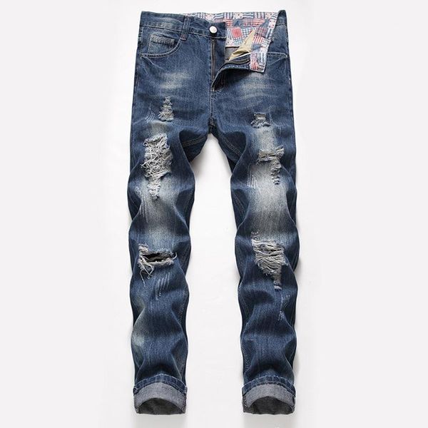 

in the spring of 2020 the new straight loose big size hole in men's jeans1, Blue
